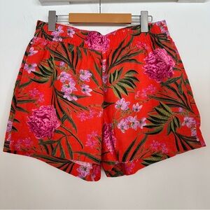 Old Navy | Red Floral Linen Blend High Waisted Pull On Shorts Size M